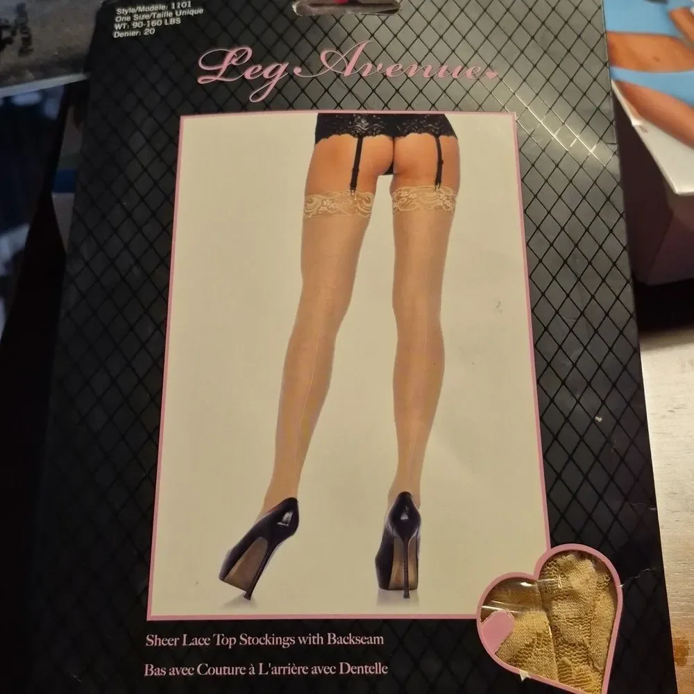 Leg Avenue Womens Sheer Lace Top Backseam Stockings - New
